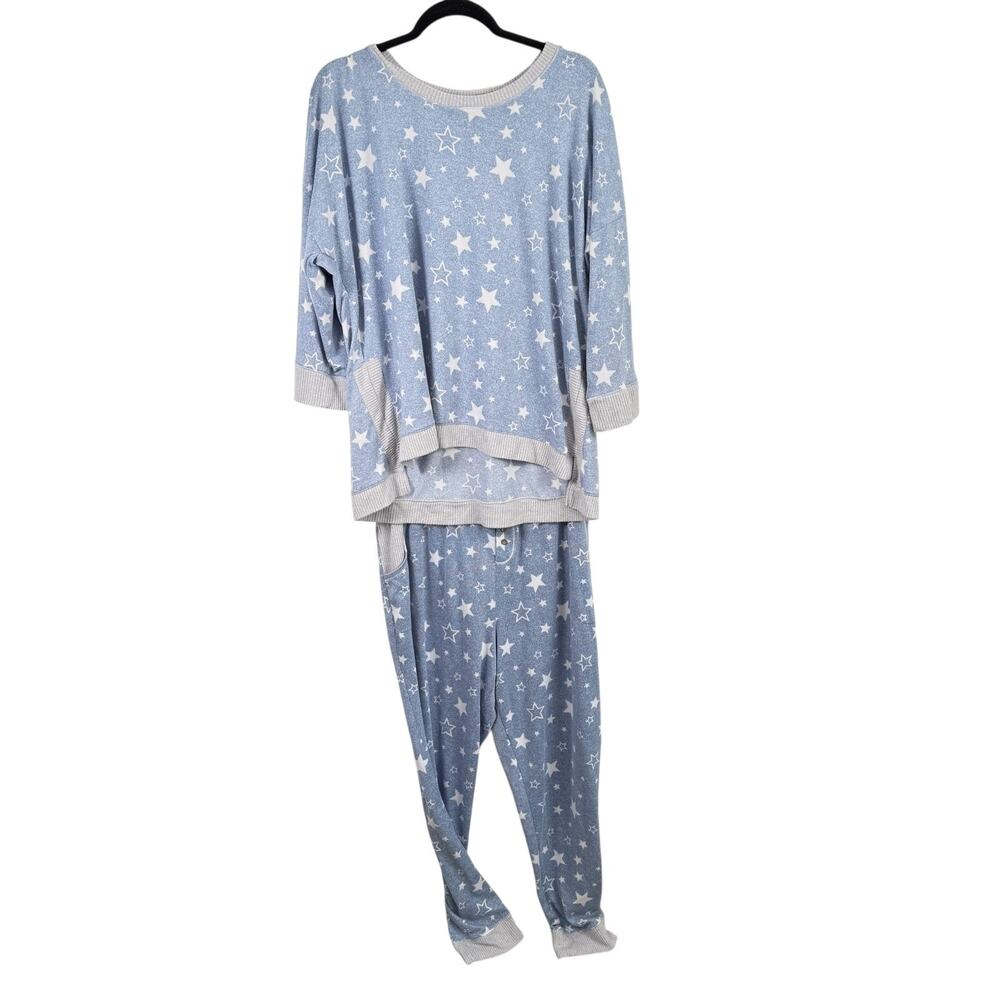 Cuddl Duds Fleece Printed Star Pajama Set Blue Lounge Sleep Womens XL